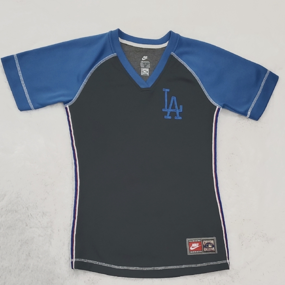 Nike Cooperstown Collection LA Blue and Gray Athletic Jersey Shirt Women's Small